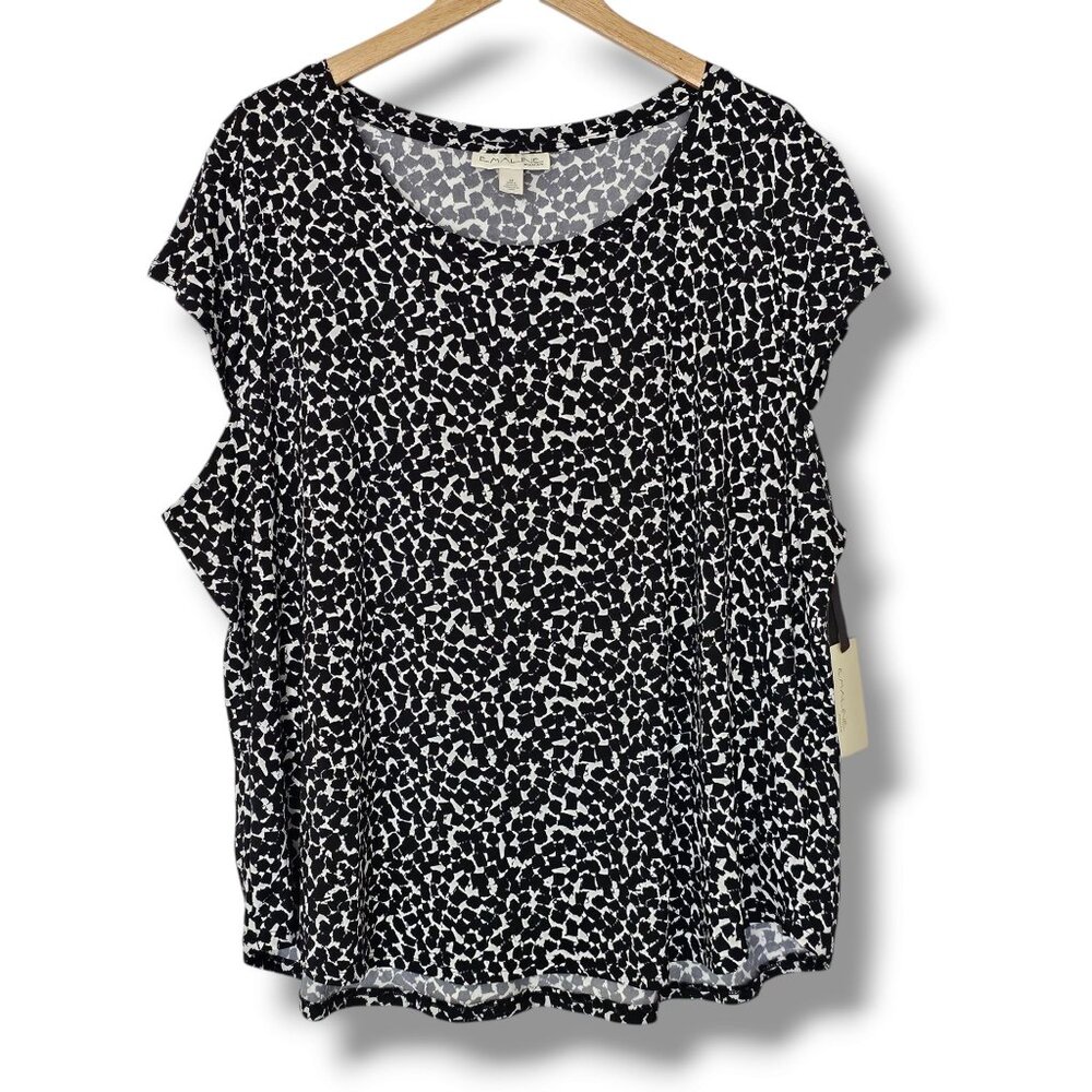 Emaline Black & White Easy Knit Top 3X Scoop Neck Short Sleeve Lightweight NEW